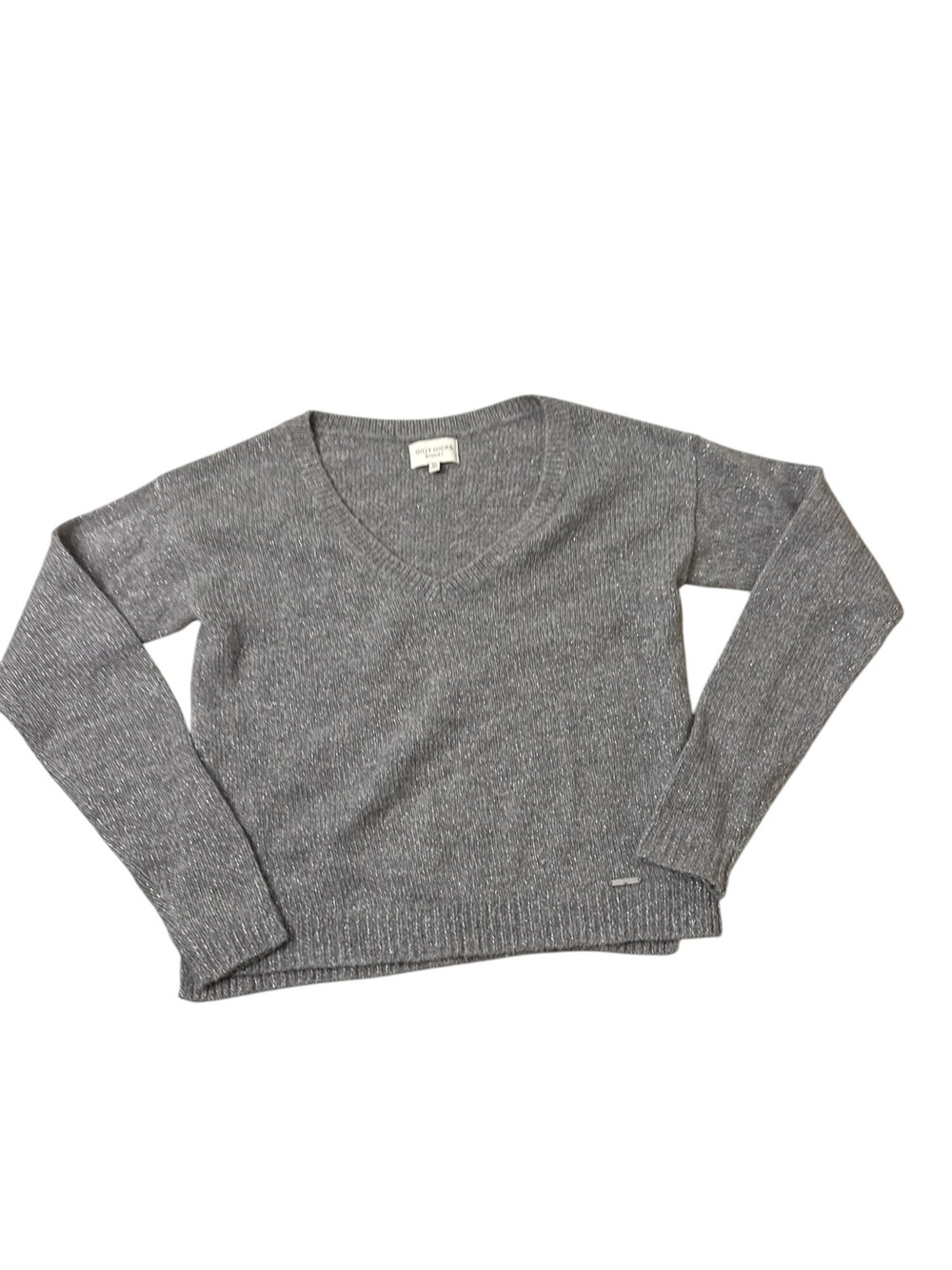 Gilly Hicks | Gray V-Neck Sweater with Shimmer Threads Neutral